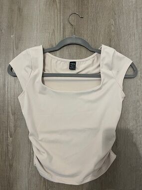SHEIN Cream Square Neck Cap Sleeve Tank Top